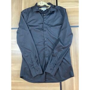 DEVREO 1902 Extra Slim Fit Black Long Sleeve Button Up Shirt Men's Size M